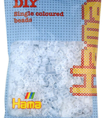Hama strijkkralen middelgroot, transparant-wit, in een zakje.