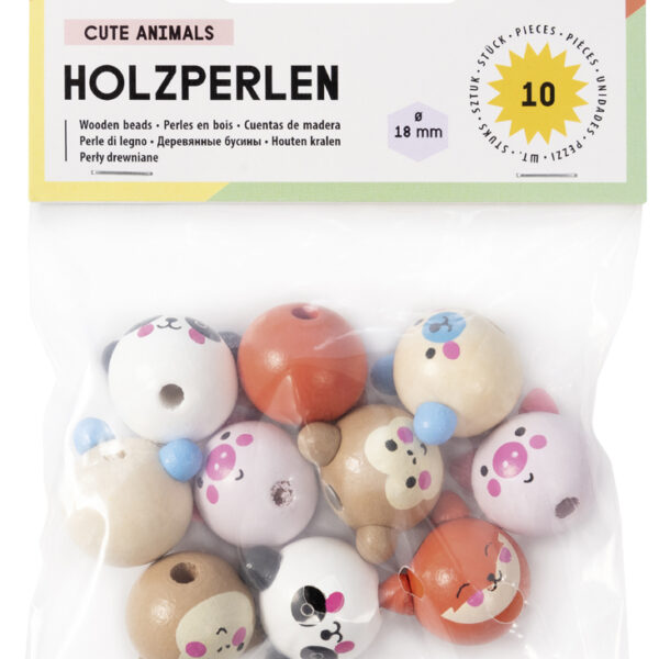 Houten kralen schattige diertjes, rond.