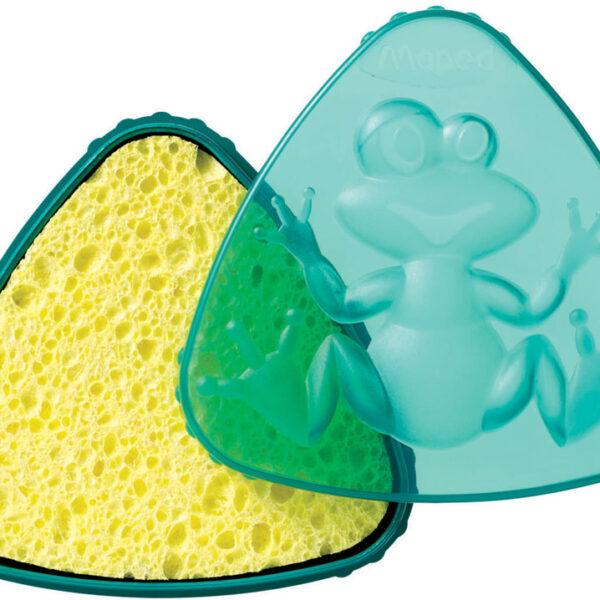 Maped tafelsponsdoos 'Kikker', driehoekig, geel.