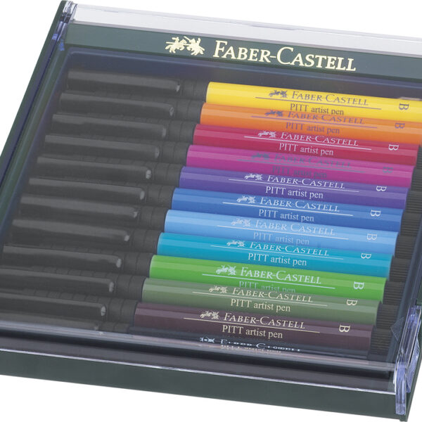 Faber-Castell Inktpotloden Pitt Artist, Etui met 12 Basiskleuren