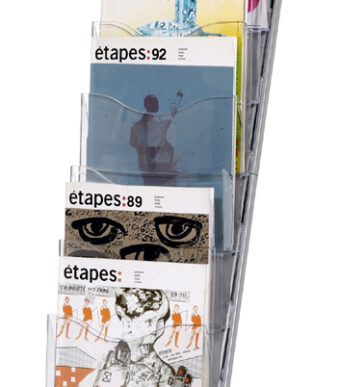 Papierstroomvloerbrochurehouder, 7 vakken, aluminium-kleurig.