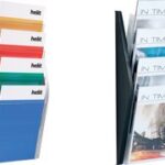 Wandbrochurehouder 'the arc' met 4 vakken, zwart, voor A4-staand