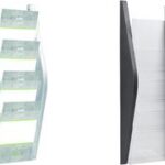 Wandhouder voor 4 presentatiemappen, A5-formaat staand, zilverkleurig.