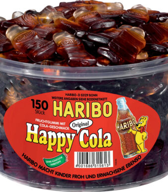 Haribo Fruitgommetjes Happy Cola, Trommel 150 Stuks