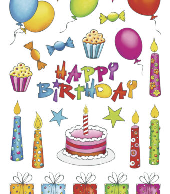 Stickervel met glimmende verjaardagsdecoratie