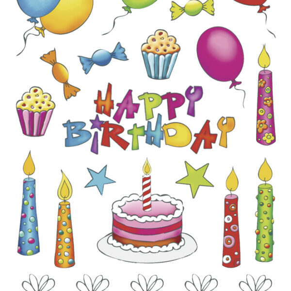 Stickervel met glimmende verjaardagsdecoratie