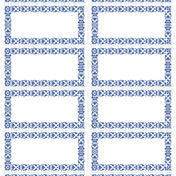 Huishoud-etiketten met blauwe rand