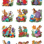 Nostalgische paasstickers met klassieke hazen