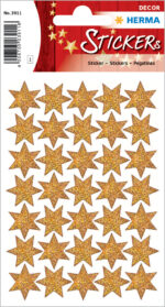 Herma kerstversiering-stickers 'Sterren', goud, glimmend.