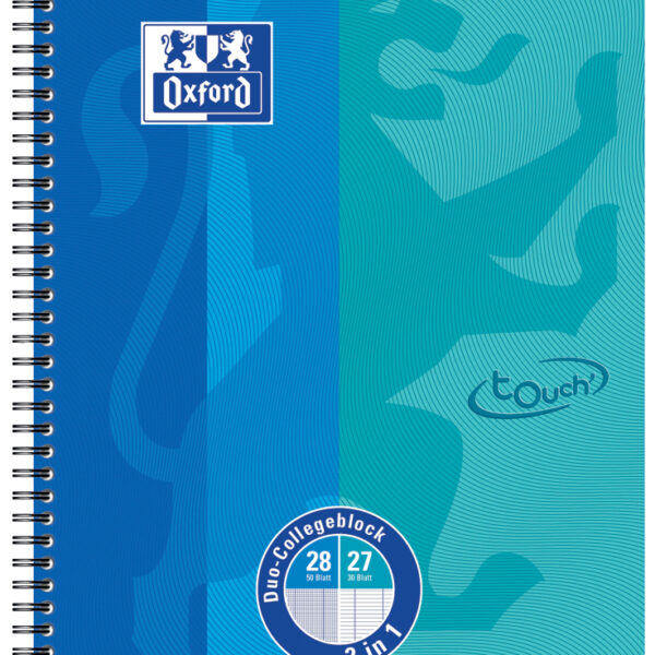 Oxford schrijfblok duokleur, A4+, 80 vellen, marineblauw/aqua