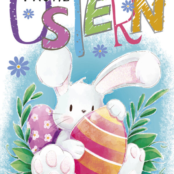 Paaswenskaart 'Konijn met ei'