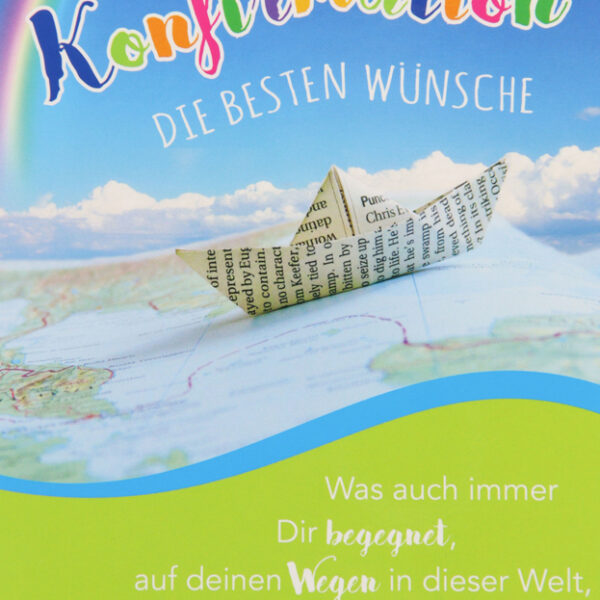 Wenskaart voor vormsel 'Papieren bootje'