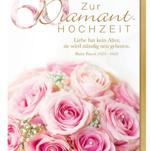 Diamanten bruiloft kaartenset rozenbouquet