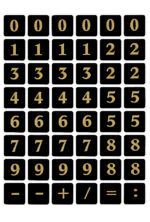 Genummerde Stickers 0-9, Gefolieerd Gegraveerd, Goud op Zwart