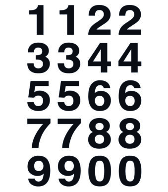 Cijferstickers 0-9, folie zwart, hoogte: 20 x 18 mm