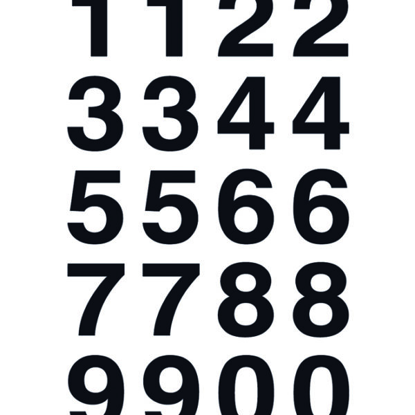 Cijferstickers 0-9, folie zwart, hoogte: 20 x 18 mm