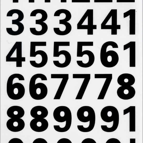 Cijferstickers 0-9, folie zwart, hoogte: 15 mm