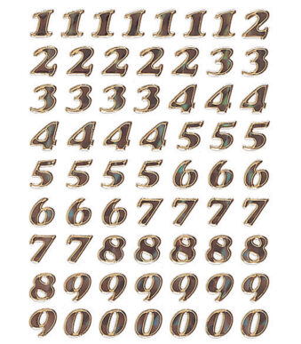 Glinsterendetelijke nummerstickers 0-9, prismafolie goudkleurig