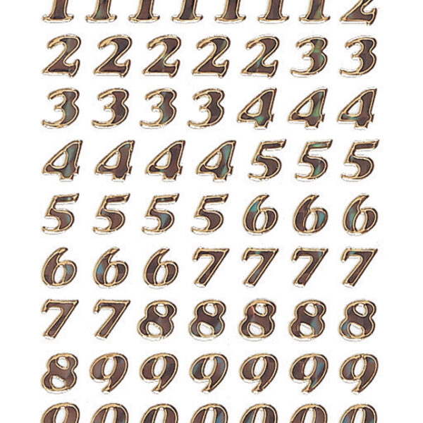 Glinsterendetelijke nummerstickers 0-9, prismafolie goudkleurig