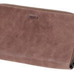 Leren damesportemonnee, grijs-bruin