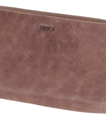 Leren damesportemonnee, grijs-bruin