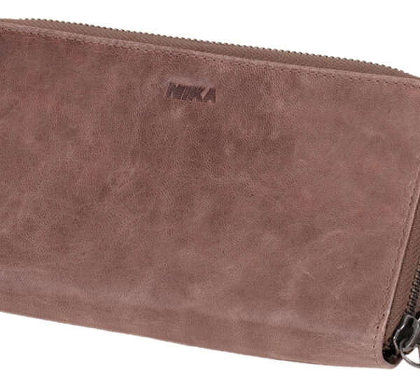 Leren damesportemonnee, grijs-bruin