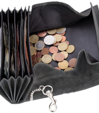 Alassio kelnerportemonnee, van jagersleer, grijs, met ketting