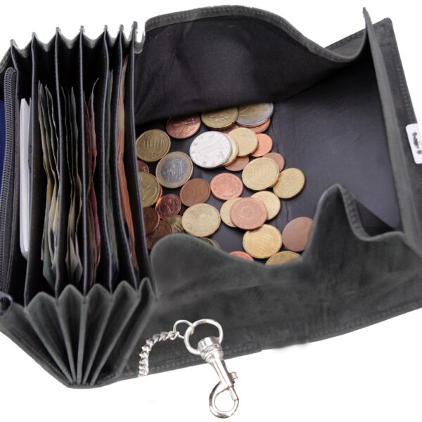 Alassio kelnerportemonnee, van jagersleer, grijs, met ketting