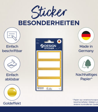 Huishoud-Etiketten met Gouden Lijst, 70 x 21 mm