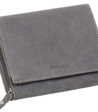 Portemonnee voor dames, RFID-beveiligd, van leer, grijs