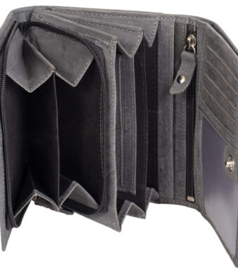 Portemonnee voor dames, RFID-beveiligd, van leer, grijs