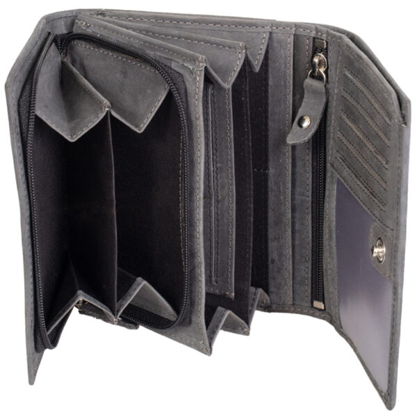 Portemonnee voor dames, RFID-beveiligd, van leer, grijs