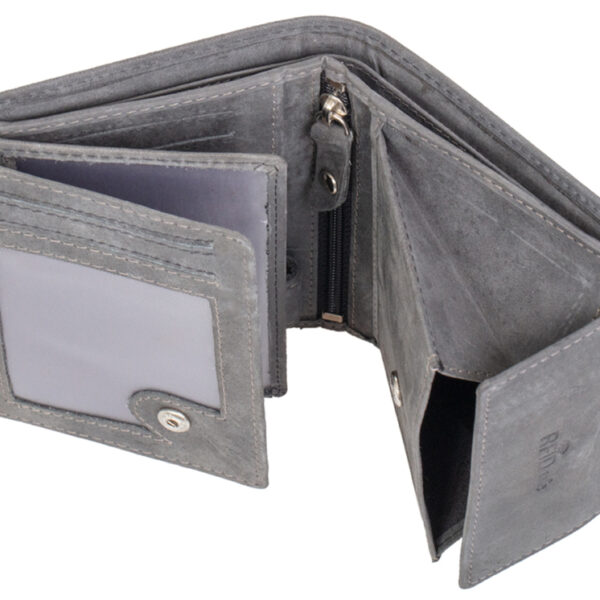 Portemonnee RFID in portrethoes van leer, grijs.