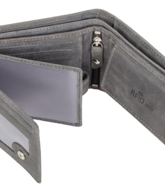 Portemonnee RFID-beveiligd, leer, horizontaal formaat, grijs