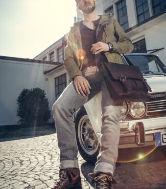 Leren schoudertasje 'Zakelijke tas groot', bruin