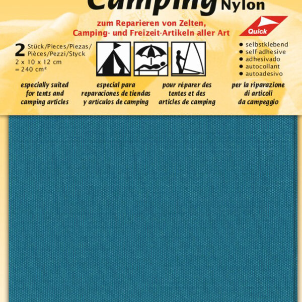 Zelflikkende, nylon campingreparatielappen, azuurblauw