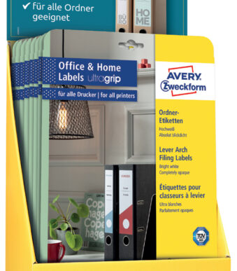 Etiketten voor ruggen van mappen, kantoor aan huis, displayverpakking.