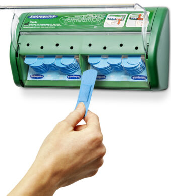 Pleisterdispenser met blauwe pleisters