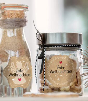 Avery Ontwerp Kerststickers 'Groet' bruin/goud