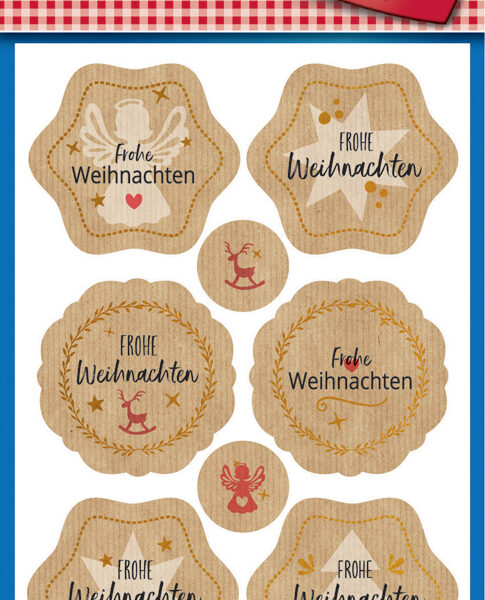 Avery Ontwerp Kerststickers 'Groet' bruin/goud