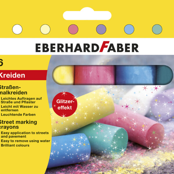 EBERHARD FABER stoepkrijt Glitter, 6 stuks in doosje