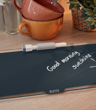 Memobord van glas voor bureau, grijs