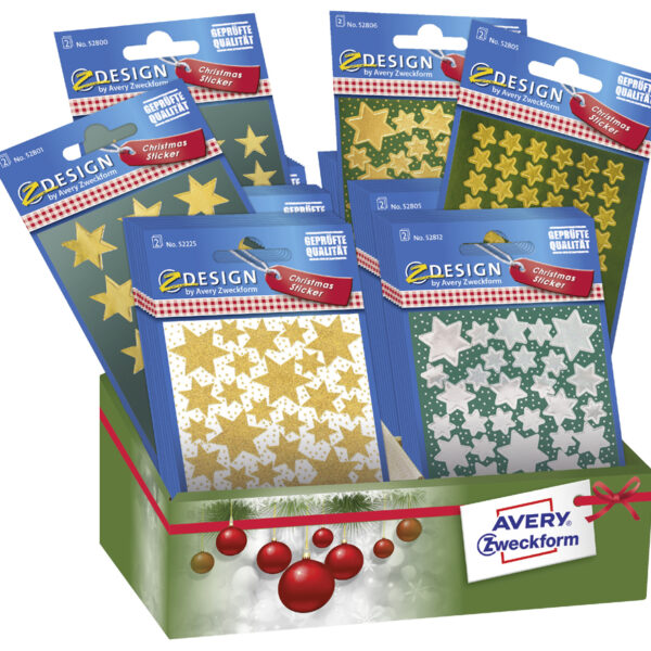 Avery Vormwijzer Kerstmis-Stickers 'Sterren', Display