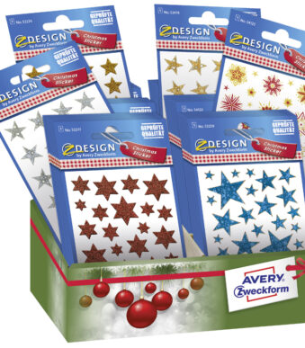 Avery Vormwijzer Kerstmis-Stickers 'Sterren', Display