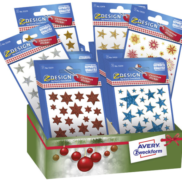 Avery Vormwijzer Kerstmis-Stickers 'Sterren', Display