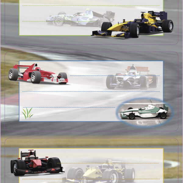 Etikettenblok 'Racewagens' voor boeken