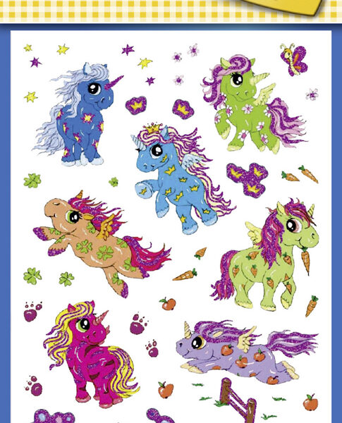 Eenhoorn Glitterstickers voor Kinderen, Gekleurd