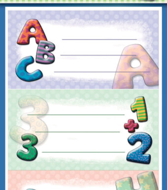 Etiketten voor schoolboeken 'ABC', gekleurd assortiment