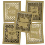 Gouden lijnsuikerzakjes in kartonnen doos.