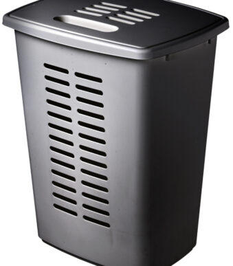 Wasmand met deksel, 60 liter, donkergrijs